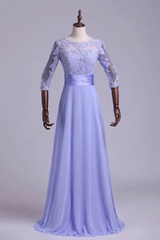 2024 Evening Dresses 3/4 Length Sleeve Bateau Tulle&Chiffon With PJEA5LES