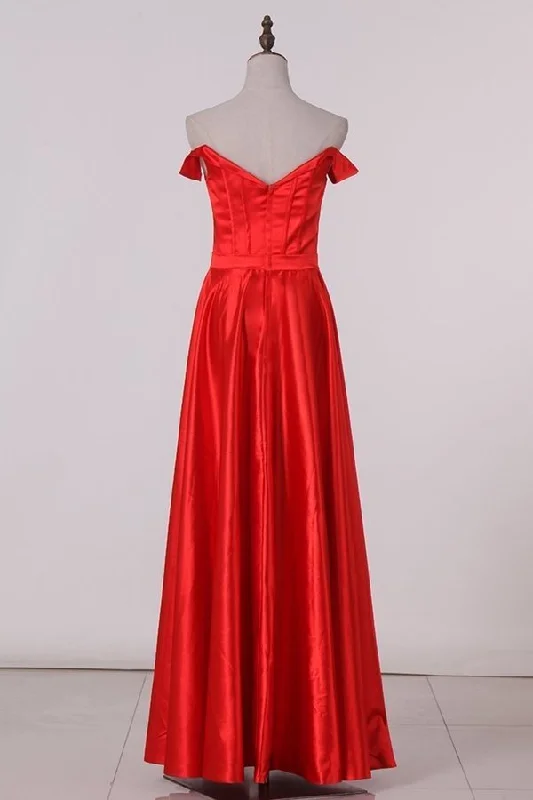 2024 Evening Dresses A Line Off The Shoulder Elastic Satin PLPFQSCG