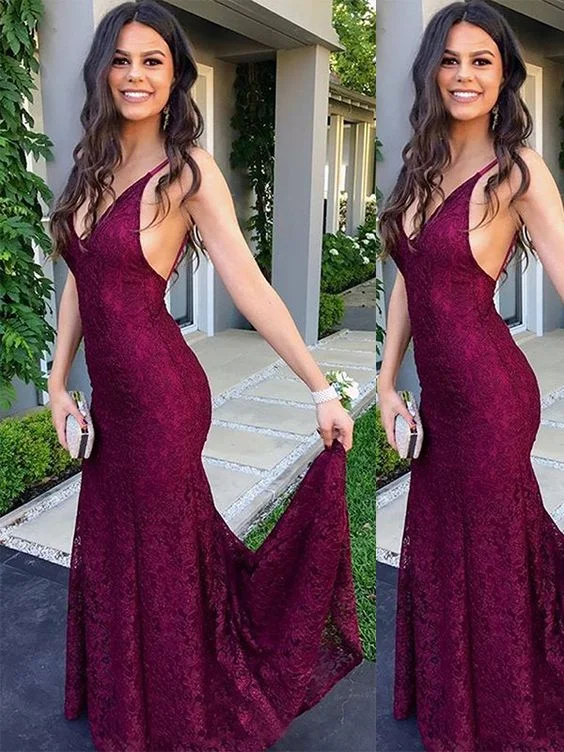 Mermaid V-neck Long Other Lace Prom Dresses C329
