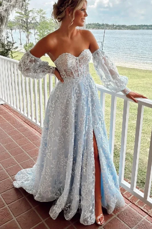 Sparkly A Line Sweetheart Light Blue Sequins Lace Long Prom Dresses with Slit lpk8001 Sparkly A Line Sweetheart Light Blue Sequins Lace Long Prom Dresses with Slit lpk8001