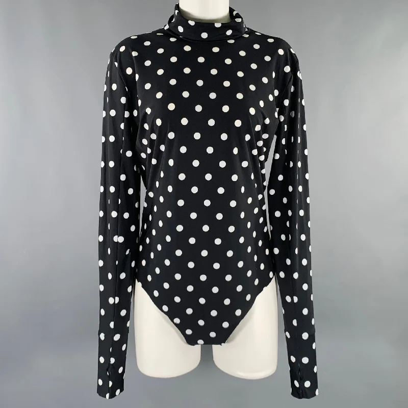 PRABAL GURUNG Size M Black White Lycra Polka Dot Bodysuit Dress Top Trendy Transparent Bodysuit