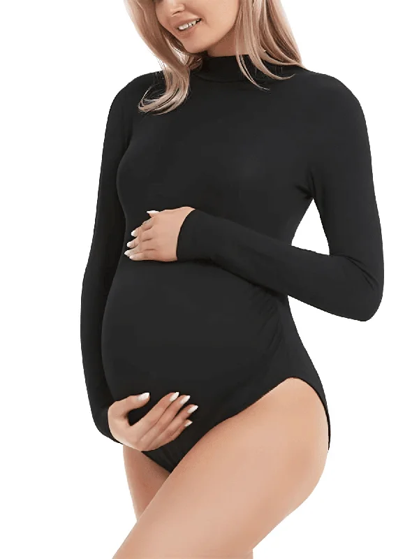 Women's Maternity Bodysuit - Now in Tan & White! Stylish Bodysuit with Pockets