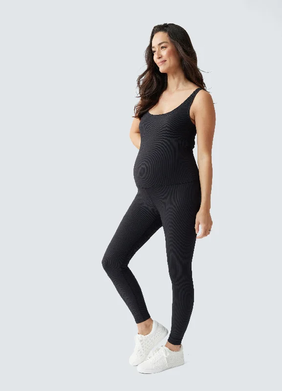 Rib Full Length Maternity Bodysuit Black Comfortable Printed Bodysuit