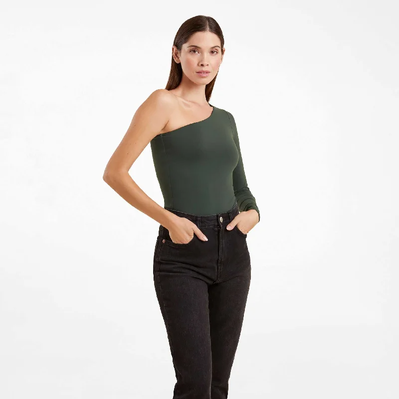 One Shoulder Bodysuit | Evergreen Fashionable Square Neck Bodysuit