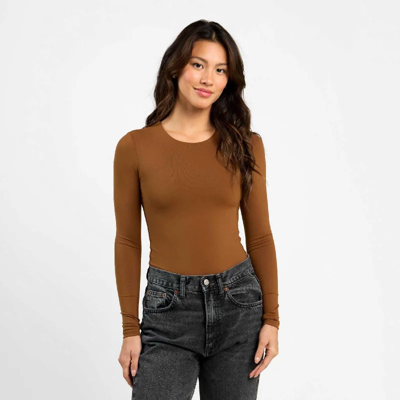 Long Sleeve Crewneck Bodysuit | Chocolate Cozy Fit Bodysuit