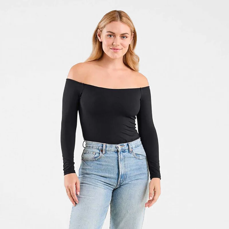 Off The Shoulder Bodysuit | Black Comfortable Bodysuit with Underwire