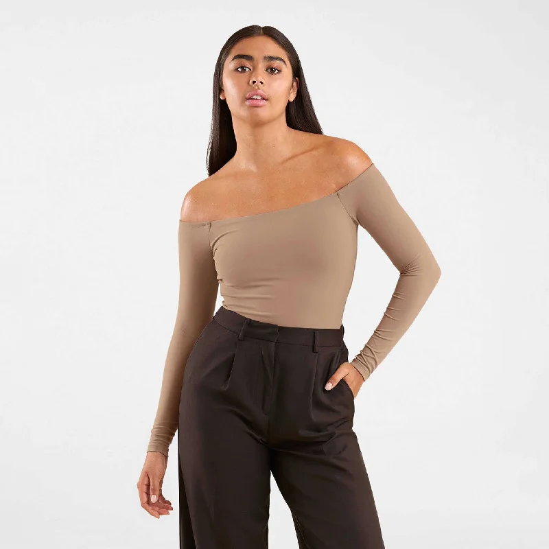 Off The Shoulder Bodysuit | Cinnamon Trendy Mesh Bodysuit