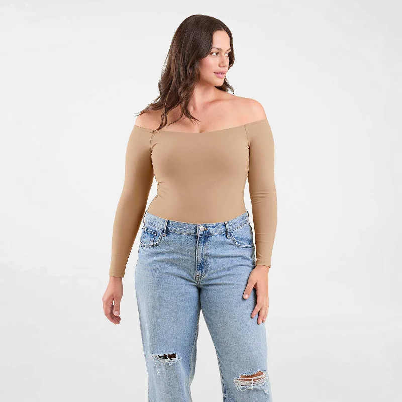 Off The Shoulder Bodysuit | Oat Fashionable V-Neck Bodysuit