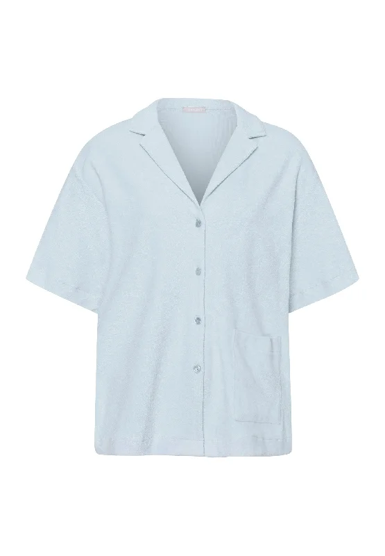 Sleep And Lounge Notch Collar Cotton Shirt | Misty Blue 77720-2518 Satin Blend Silk Blend Wool Blend