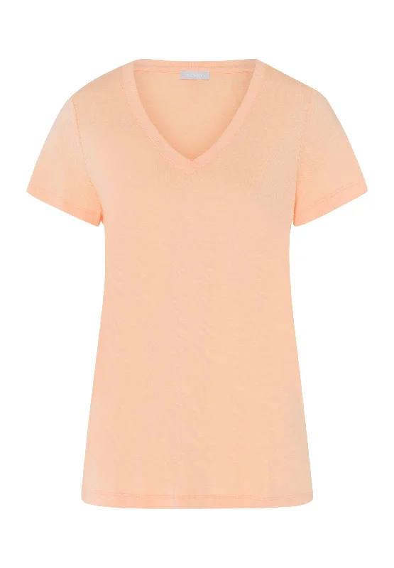 Sleep And Lounge V-Neck T-Shirt | Peach Nougat 77876-2274 V-Neck T-Shirt Long Sleeve Cotton