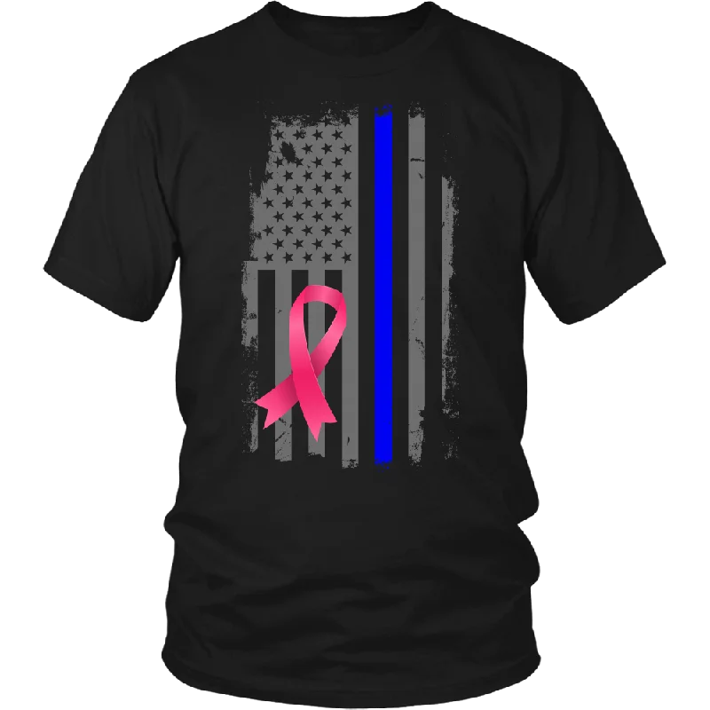 Breast Cancer Awareness Thin Blue Line Flag Shirt Cotton Fabric Linen Fabric Terry Fabric