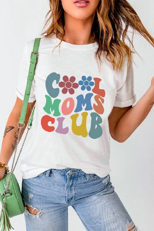 COOL MOMS CLUB Round Neck Short Sleeve T-Shirt Front Pockets Side Pockets Patch Pockets