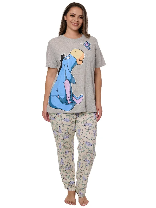 Disney Eeyore Butterfly T-Shirt & Watercolor Pajama Pants Women's Plus Size Set Elegant Classic Vintage