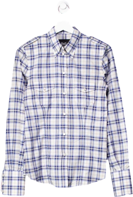 Dolce & Gabbana Blue Checked Shirt UK 10 Boxy Fit Fitted Loose