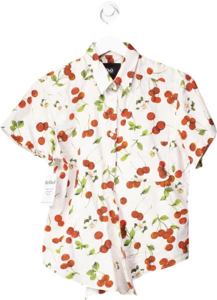 Dolce & Gabbana White Cherry Print Cotton Shirt UK M Layered Multi-layer Single Layer