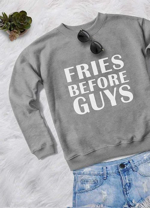 FRIES BEFORE GUYS WOMEN PRINTED SWEAT SHIRT Zippered Front Buttoned Front Snap Front