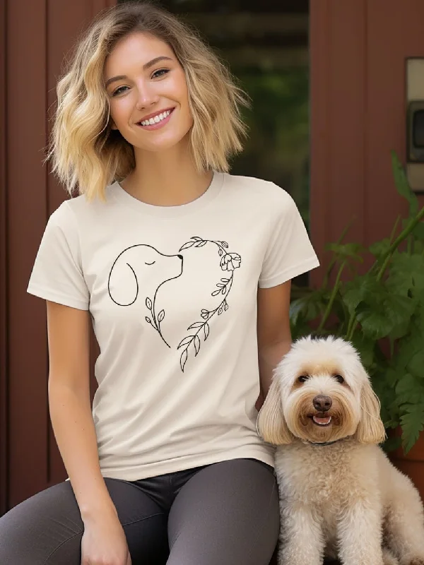 Heart Dog Line Drawing Dog Mom Valentine's Day Short Sleeve Graphic T-Shirt Cashmere Blend Cotton Blend Poly Blend