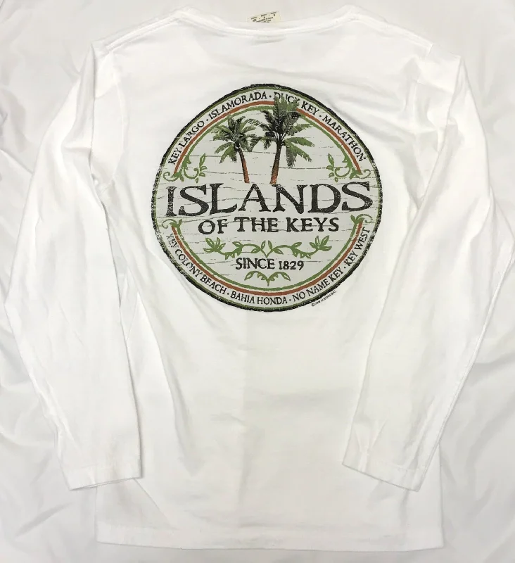 Islands of the Keys Unisex Long Sleeve T-Shirt, White Striped Floral Plaid