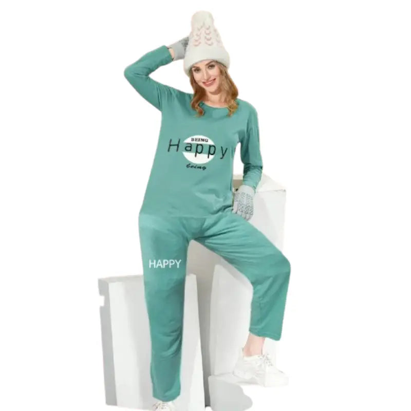 Ladies Warm Sleepwear  for Winter | Shirt Pajama set for Winter Graphic Embroidered Appliqued