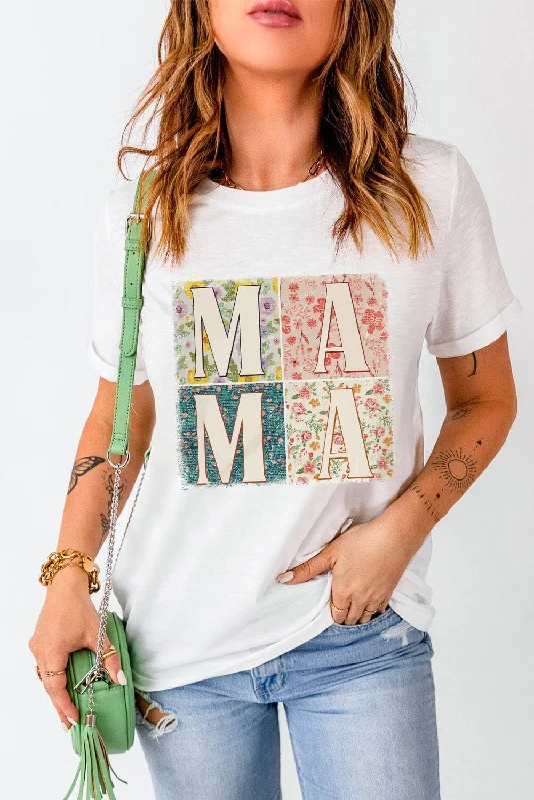 MAMA Round Neck Short Sleeve T-Shirt Modern Contemporary Chic