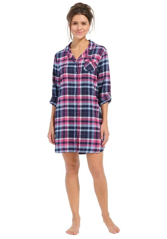 Rebelle Check Flannel Nightshirt, Dark Pink Lace Blend Ribbed Blend Corduroy Blend