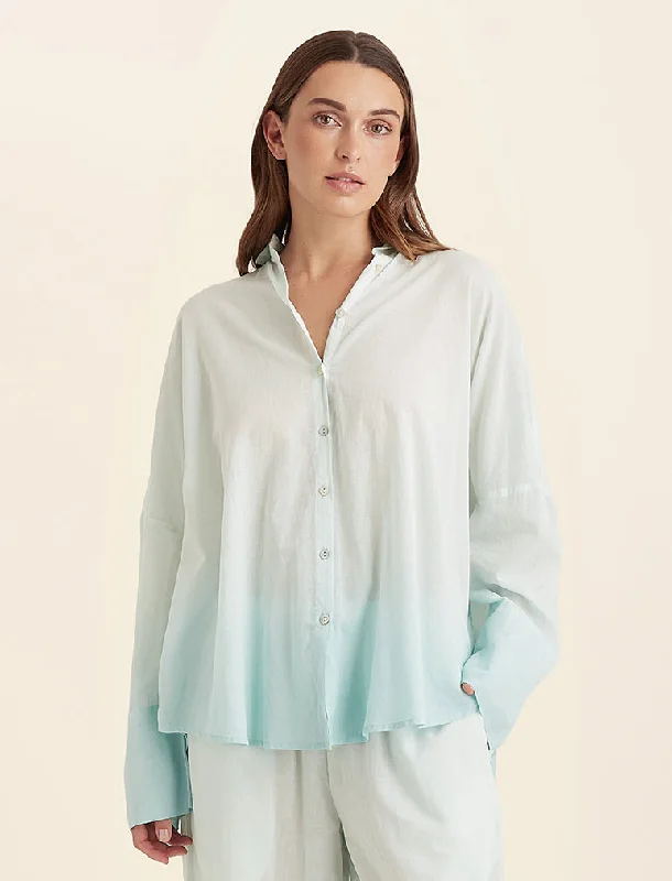 Ombre Oversized PJ Shirt Notch Collar Peter Pan Collar Cowl Neck