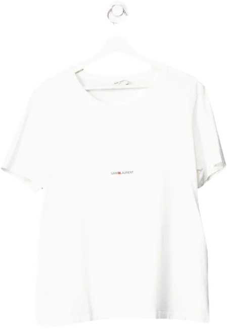 Saint Laurent White Rive Gauche T-shirt UK L Collared Crew Neck Turtle Neck