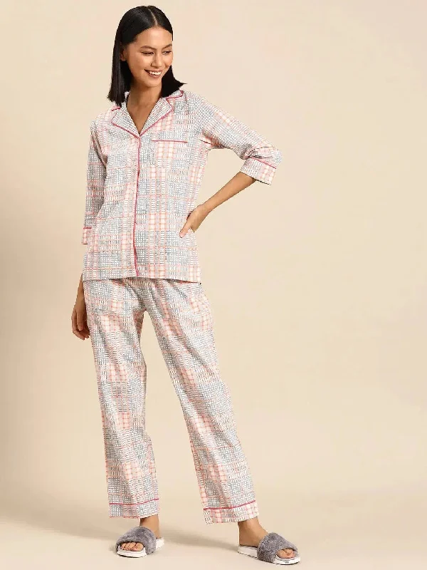 Shirt Pyjama nightwear set in Checks Chenille Brocade Lace