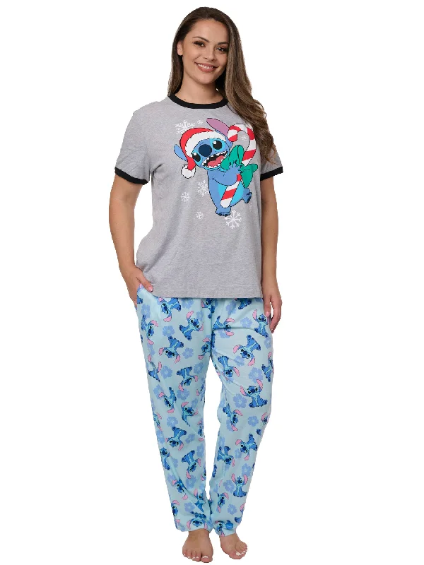 Stitch Christmas T-Shirt w/ Disney Lounge Pajama Pants Women's Plus Size Set Hooded Caped Shawl Collar