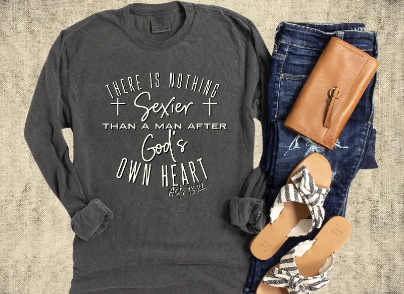 Nothing Sexier Than A Man After God’s Own Heart Vintage Ladies Long Sleeve T-Shirt Polka Dot Checkered Tartan