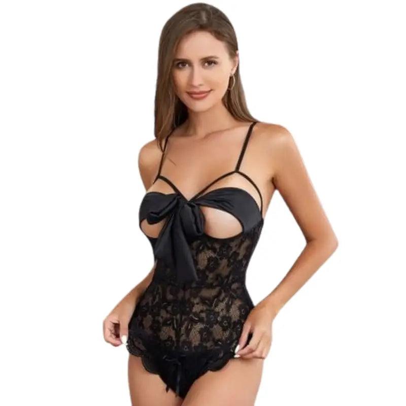 Women Deep V Halter lace bow Lingerie bodysuit Teddy 1 Piece Bodysuit Elegant Bodysuit with Chiffon Women Deep V Halter lace bow Lingerie bodysuit Teddy 1 Piece Bodysuit Elegant Bodysuit with Chiffon