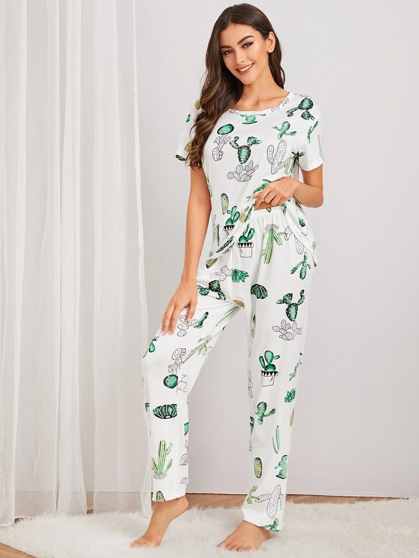 Women Printed T.Shirt & Pyjama Co-Ord Set Asymmetrical Pockets Print