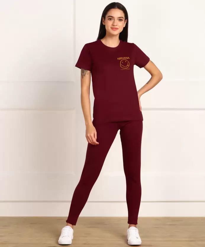 Women Printed T-shirt & Pyjama Set Pure Soft Cotton Chenille Brocade Lace