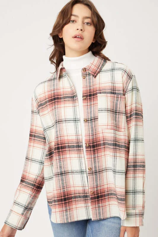 Classic Plaid Flannel Shirt Spandex Blend Rayon Blend Denim Blend