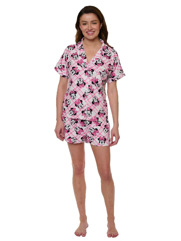 Women's Disney Minnie Mouse 2-Piece Pajama Set Button Shirt Shorts Super Soft Oversized T-Shirt Spandex breathable