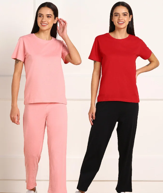 Women T-shirt & Pyjama Set Pure Soft Cotton - Combo Set Spandex Blend Rayon Blend Denim Blend