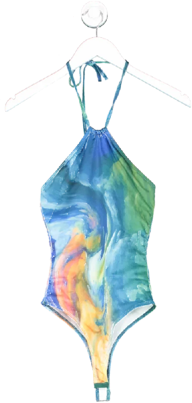Farai London Multicoloured Mali Halter-neck Bodysuit- Teal Storm UK XS Stylish One-Shoulder Bodysuit Farai London Multicoloured Mali Halter-neck Bodysuit- Teal Storm UK XS Stylish One-Shoulder Bodysuit