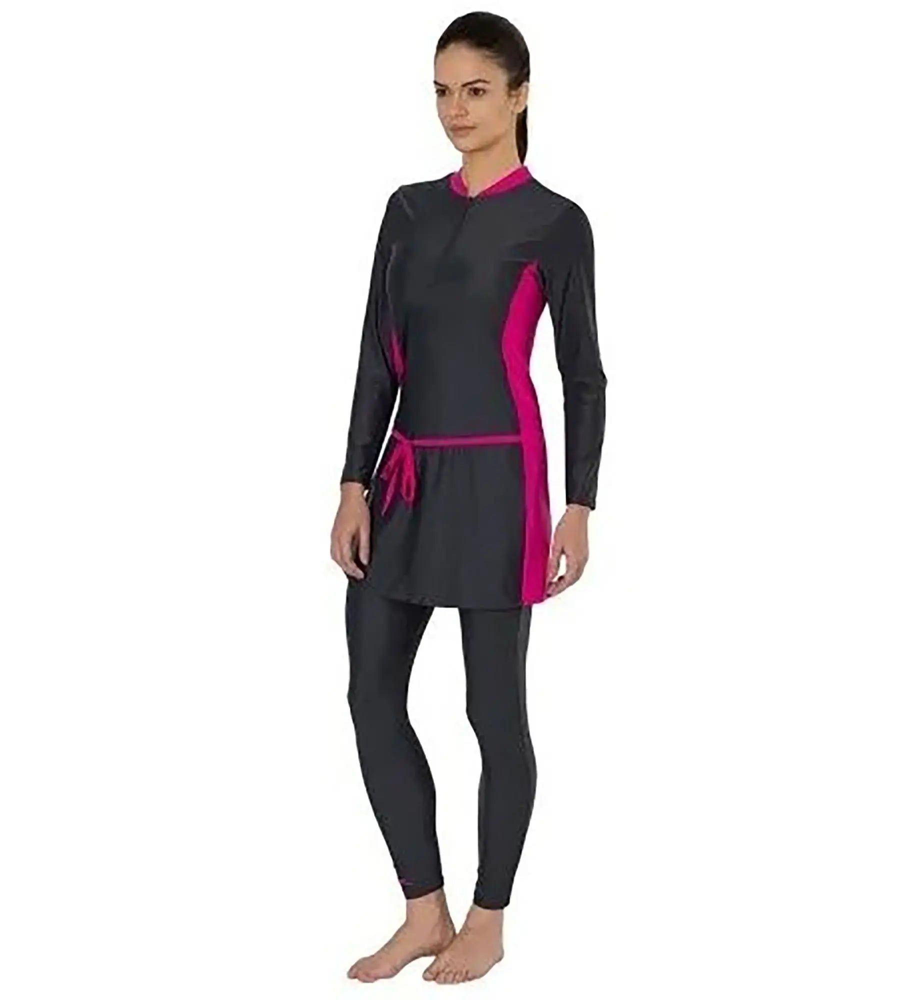 Women's Endurance 10 Two Piece Full Bodysuit - Navy & Electric Pink Trendy High-Neck Bodysuit Women's Endurance 10 Two Piece Full Bodysuit - Navy & Electric Pink Trendy High-Neck Bodysuit