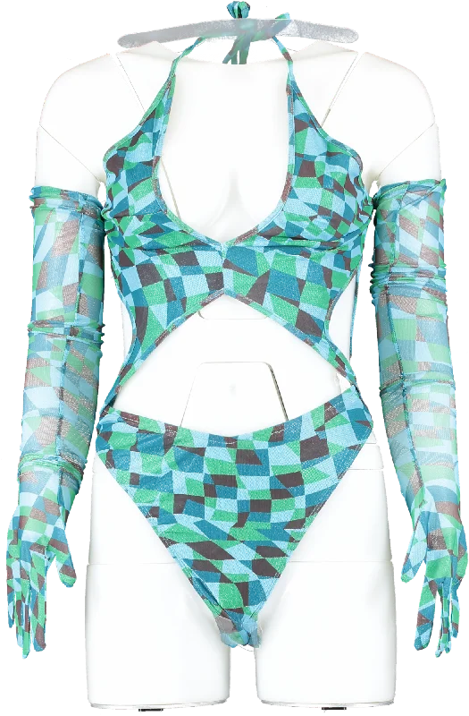 PrettyLittleThing Blue Abstract Cut Out Cold Shoulder Bodysuit UK 8 Fashionable Bodysuit with Pleats PrettyLittleThing Blue Abstract Cut Out Cold Shoulder Bodysuit UK 8 Fashionable Bodysuit with Pleats
